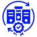 Blue server icon with checkmark and arrows.